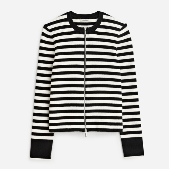 NWT Madewell Zip-Front Cardigan in True Black Stripe - Picture 3 of 5